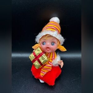 Vintage Rare 1950s Girl Elf Pixie Plastic Christmas Ornament Made In Hong Kong